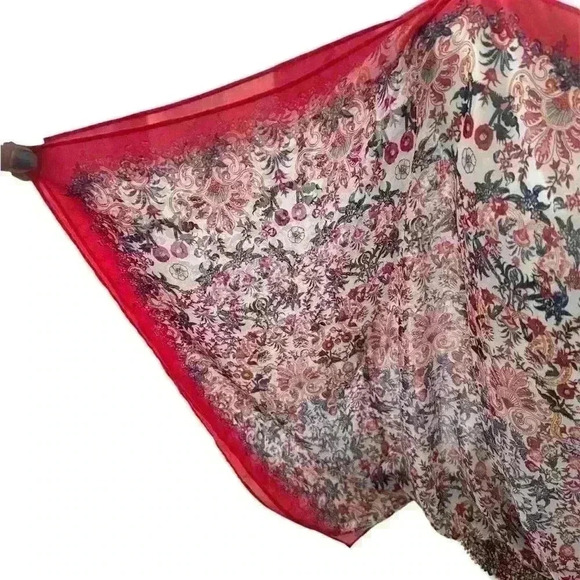 Max Studio Floral Batwing Chiffon Blouse - Red Trim Sheer Top, Size XL, NWT - Picture 3 of 4